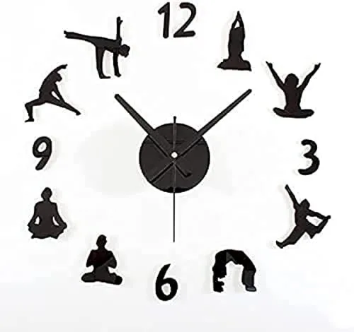 Bedroom Accessories Yoga Meditation Action Wall Stickers Acrylic Clock 3D Mirror Clock Reloj Pared Mural Wallpaper Decals Living Room Decoration