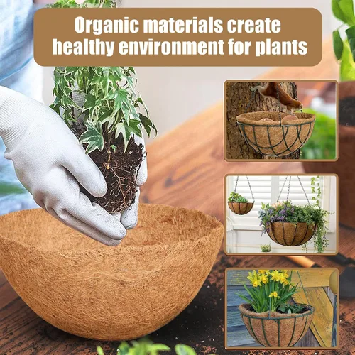Vista 5 de Paquete de 6 forros de coco de 10 pulgadas de repuesto, redondos para colgar cestas de coco 100% naturales, para cestas colgantes, flores, verduras