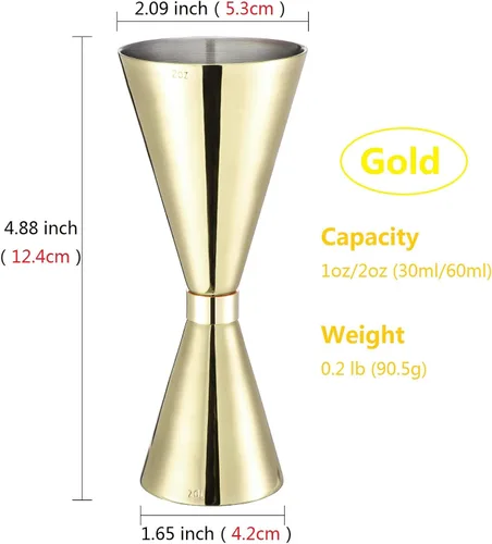 Vista 2 de Jigger 2oz 1oz (2.0 fl oz/1.0 fl oz), Jigger japonés acabado con medidas en el interior, vaso medidor de cóctel para bartending