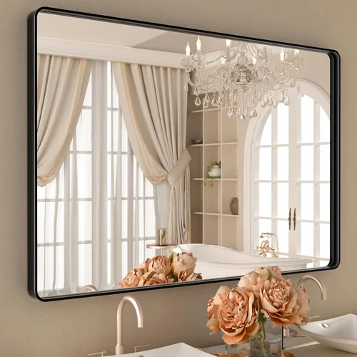 Vista 23 de Espejo de baño LED de 40 x 36 pulgadas con luces, retroiluminado y frontal iluminado para pared, antiempañamiento, regulable, memoria inastillable