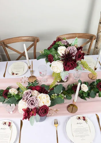 Vista 5 de ponatia Flores artificiales burdeos, combo de flores de boda para bricolaje, ramos de boda, centros de mesa, arreglos, fiestas, baby shower