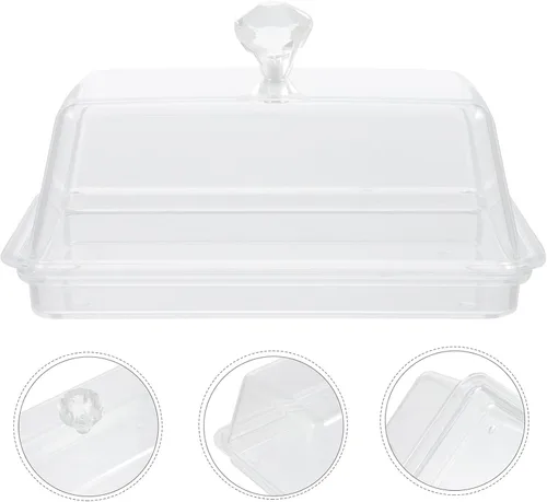 Vista 3 de Hemoton Mantequillera con tapa abatible, plato de mantequilla acrílico transparente, soporte para mantequilla, recipiente de mantequilla de encimera