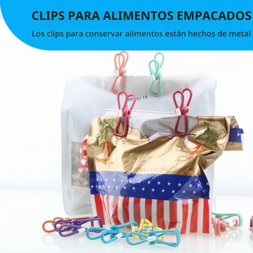 Vista 2 de Clips para chips, 30 piezas de material recubierto de PVC para envasado de alimentos, clips para bolsa, clips para paquete, clip de chip, alfileres