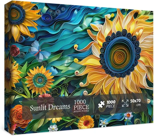 Vista 15 de Rompecabezas de flores coloridas para adultos de 1000 piezas, hermosos rompecabezas de arte de girasol, rompecabezas desafiante floral degradado
