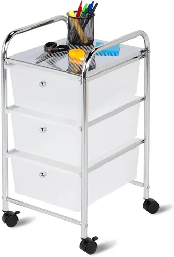 Vista 3 de Honey-Can-Do - Carrito de almacenamiento de plástico de 3 cajones con ruedas, plateado