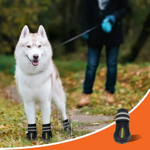 Vista 6 de DcOaGt Zapatos impermeables para perros pequeños, medianos y grandes, con correas reflectantes, suela antideslizante resistente, botas protectoras