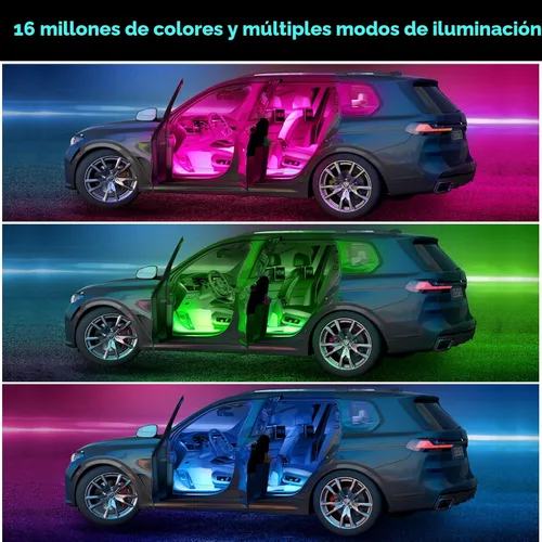 Vista 3 de Winzwon - Luces LED para el interior del automóvil (4 unidades), tira de 48 luces LED para automóvil, con puerto USB, control por aplicación