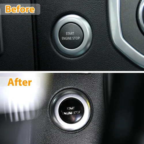 Vista 2 de LLKUANG Cubierta adhesiva para interruptor de botón de arranque y parada de motor rojo y plateado para LR4 Discovery 4 y Land Rover Range Rover