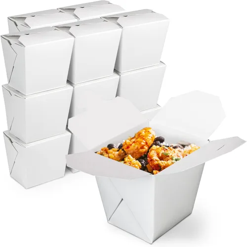 Vista 10 de Fit Meal Prep Cajas chinas para llevar de 8 onzas – 3 recipientes de alimentos de cartón blanco liso de 2.5 pulgadas, resistentes a fugas y grasa
