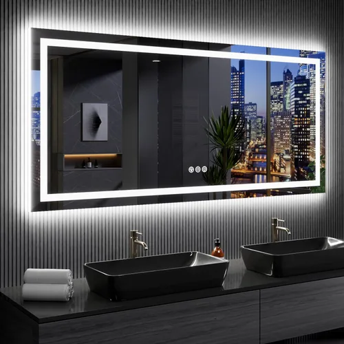 Vista 21 de LOAAO Espejo de baño LED de 72 x 32 pulgadas con luces, antiniebla, regulable, retroiluminado + iluminado frontal, espejo de tocador de baño