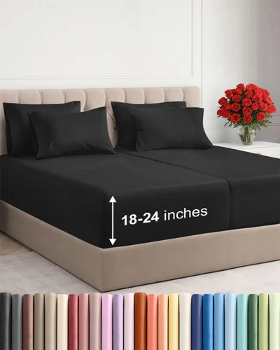 Vista 57 de Juego de sábanas de tamaño king, transpirables, refrescantes, con esquinas extraprofundas de 18-24 pulgadas, de ajuste fácil, supersuaves, sin
