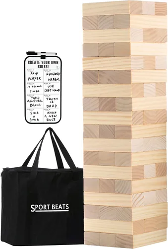 Vista 10 de Juego de torre grande gris Juegos al aire libre 54 bloques que apilan el juego incluye bolsa de transporte