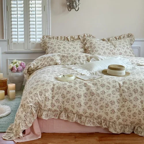 Vista 13 de VM VOUGEMARKET Juego de Funda de Consolador Romántica con Volantes Twin Estilo Princesa para Niñas Juego de Ropa de Cama de Flores Moradas