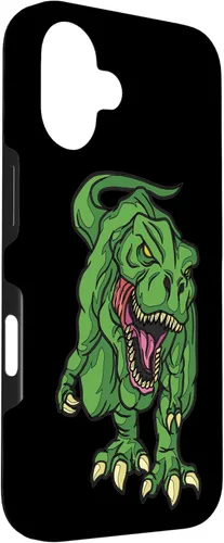 Vista 3 de iPhone 16 Green Dinosaur Illustration For Kids Cartoon Dino Case