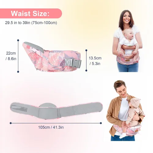 Vista 4 de YooxArmor Portabebés de cadera – Asiento de cadera para bebés de 0 a 36 meses (0-66 libras) cintura ajustable, malla transpirable y seguridad