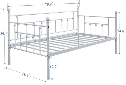 Vista 11 de VECELO Base de cama de tamaño individual con cabecero y estribo de madera, base de colchón con listones de metal fuertes y soporte antideslizante
