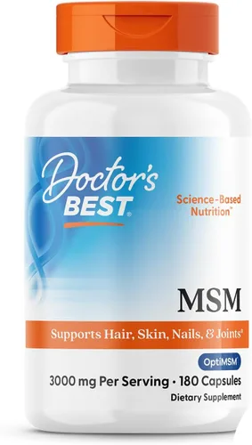 Doctors Best MSM, apoya el cabello, la piel, las uñas y las articulaciones, sin OMG, sin gluten, 3000 mg por porción, 180 cápsulas