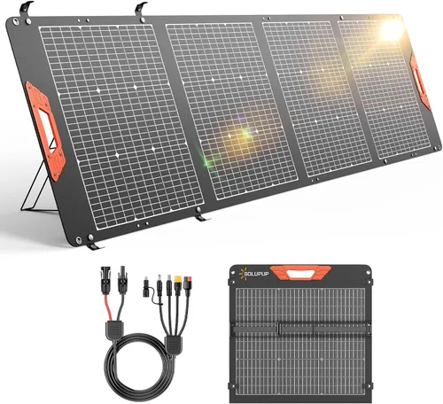 Vista 12 de SOLUPUP Paneles Solares, Cargador Solar Pequeño de 10W con USB-A de 5V y USB-C de Carga Rápida IPX5 Impermeable Plegable Panel Solar Portátil