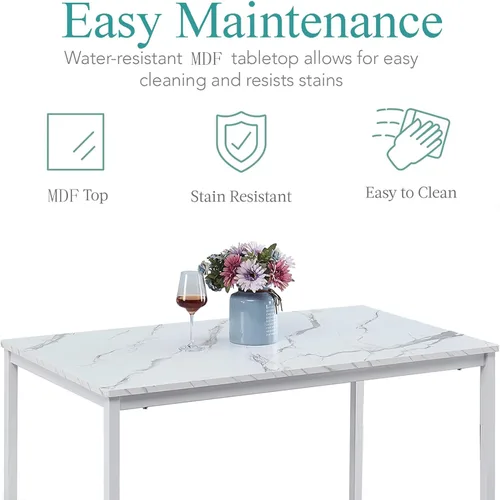 Vista 30 de Juego de comedor de 5 piezas para 4 mesas de comedor de mármol con sillas, mesa de cocina rectangular y sillas para cocina del hogar, comedor