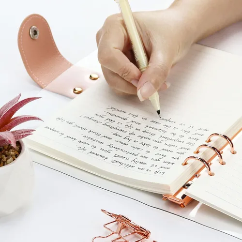 Vista 7 de MultiBey Carpeta A5 con 6 anillas transparentes, anillo redondo de oro rosa con 90 hojas de papel interior forrado, carpeta de presupuesto A5