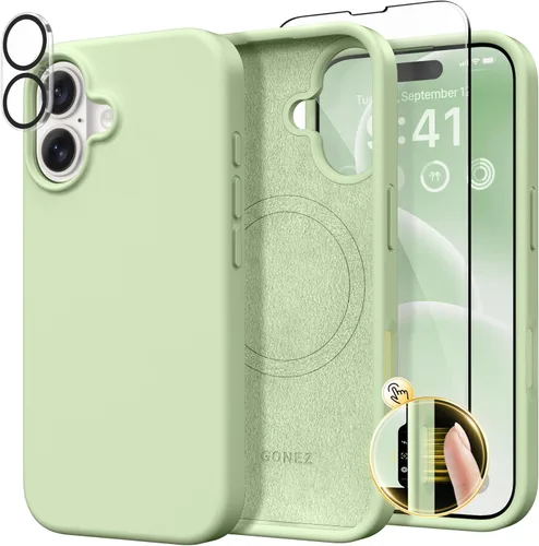 Vista 1348 de GONEZ Funda magnética para iPhone 14, compatible con Magsafe, con protector de pantalla + protector de cámara, forro de microfibra antiarañazos