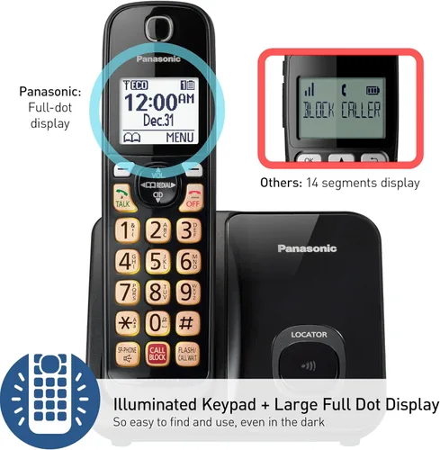 Vista 5 de Panasonic KX-TGD810B - Teléfono inalámbrico con bloqueo de llamadas avanzado, identificación de llamadas bilingüe, pantalla grande de alto