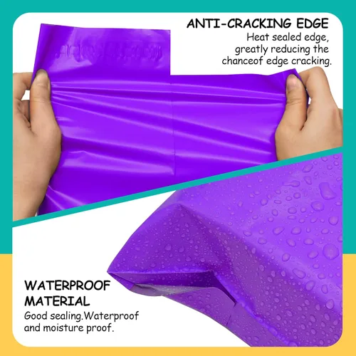Vista 4 de Sobres de polietileno de 10 x 13 pulgadas, 100 unidades, sobres de correo de plástico morado con grosor de 2.4 milésimas de pulgada, bolsas de envío