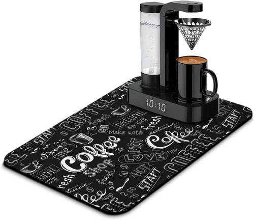 Vista 73 de Tapete de barra de café para encimeras 19inx12in, absorbente para ocultar las manchas, antideslizante, accesorios para bar de cafetería, cabe debajo