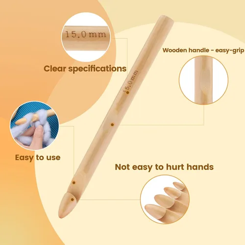 Vista 3 de 16 piezas de ganchos de ganchillo de madera, de 3 a 30 mm de diámetro, mango de ganchillo, agujas de tejer con 10 marcadores de punto de tejer