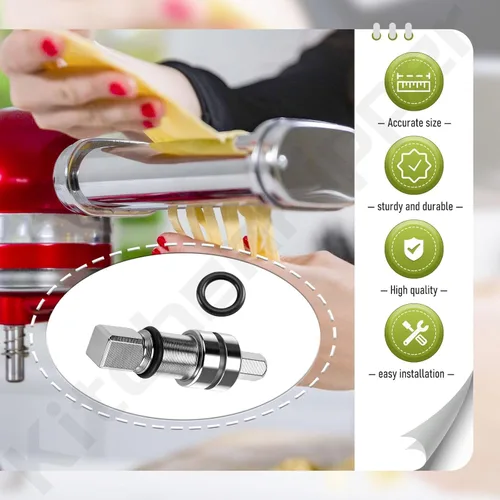 Vista 6 de Acoplador de eje de corte para pasta compatible con batidora de pie Kitchen-Aid – Para rodillo de pasta serie KSMP y cortador de reparación