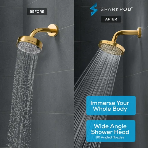 Vista 2 de SparkPod Cabezal de ducha – Lluvia de alta presión – Diseño de lujo de alta calidad – Reemplazo ajustable fácil de limpiar para tus cabezales