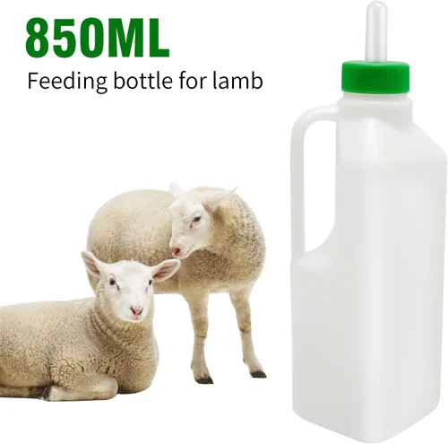 Vista 2 de Kit de botella de cordero de 28.7 fl oz con agarre de mano, incluye 5 tetinas de repuesto suaves, para alimentar corderos, terneros y lechones