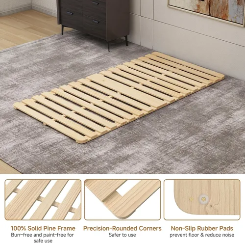 Vista 3 de LILYPELLE Marco de cama de suelo, marco de cama plegable de tatami, placa de cama transpirable a prueba de humedad, cama japonesa de suelo, marco