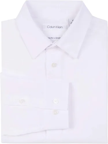 Vista 6 de Calvin Klein Camisa de vestir de manga larga para niño estilo con puños abotonados y dobladillo de cola de camisa