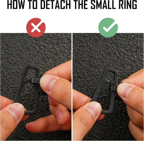 Vista 5 de KeyUnity KM16BK Titanium EDC mosquetón llavero clip con anillo D y anillo giratorio KA15BK, Negro