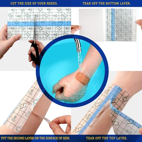 Vista 3 de Nuanchu 9 rollos de vendaje para cuidado posterior de tatuajes, impermeable, transparente, cinta adhesiva transparente para natación, 3 tamaños