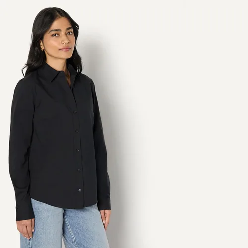 Vista 2 de Yaxa Essentials Camisa de vestir con botones y popelina elástica de ajuste regular para mujer