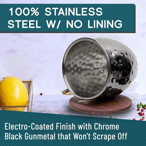 Vista 3 de Advanced Mixology Juego de regalo: tazas negras de Moscow Mule (18 onzas) Taza negra con acabado de bronce Viene con pajitas, posavasos, jigger