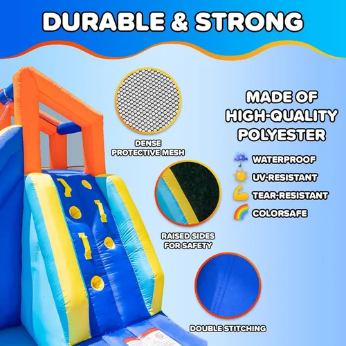 Vista 4 de Sportspower Big Wave II - Tobogán acuático inflable grande para exteriores con pared de escalada y piscina de chapoteo, resistente, certificado