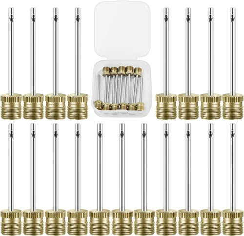 20 Pack Brass Ball Pump Needles with Storage Case - Heavy Duty No Break Air Pump Needles for Basketball