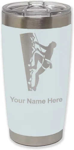 Vista 9 de LaserGram 20oz Vacuum Insulated Tumbler Mug, Rock Climber, Personalized Engraving Included (Coral)