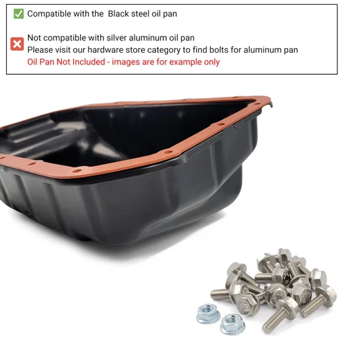 Vista 3 de Kit de pernos de cárter de aceite de motor compatible con Honda - Compatible con Acura K Series K20 K24 - para bandeja de acero negro