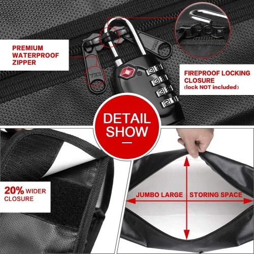 Vista 3 de ROLOWAY Bolsa de documentos ignífuga negra con 2 bolsillos y bolsa ignífuga grande (negro)