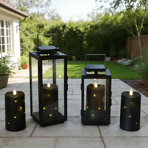 Vista 2 de Lezonic Velas Negras Sin Llama Impermeables para Exteriores con Control Remoto, 4 Piezas de Velas LED que Funcionan con Baterías con Llama