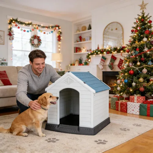 Vista 6 de Casa de plástico resistente al agua para perros pequeños a grandes, refugio para cachorros de interior con rejillas de ventilación y piso elevado