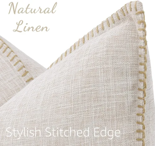 Vista 3 de decorUhome Juego de 2 fundas cuadradas de almohada decorativas de verano de 16 x 16 pulgadas, fundas cuadradas de lino sintético neutro