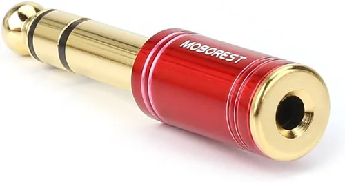 Vista 8 de MOBOREST Adaptador de Cobre Puro Macho de 1/4 a Hembra de 1/8, Adaptador Estéreo Macho de 6.35mm a Conector Hembra de 3.5mm, Paquete de 2 Rojo