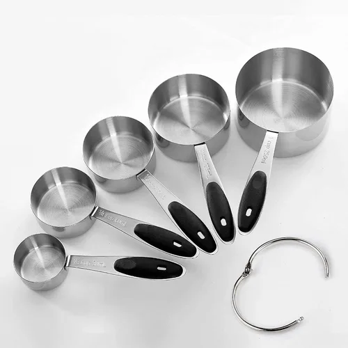 Vista 3 de EDELIN Juego de tazas medidoras y cucharas medidoras magnéticas, acero inoxidable, 5 tazas y 7 cucharas (negro)