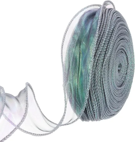 Vista 63 de MECCANIXITY Cinta de Organza Transparente con Alambre Brillante de 2 3/8" de Ancho, Cintas de Gasa Iridiscente Pastel de 3 Yardas Color Beige