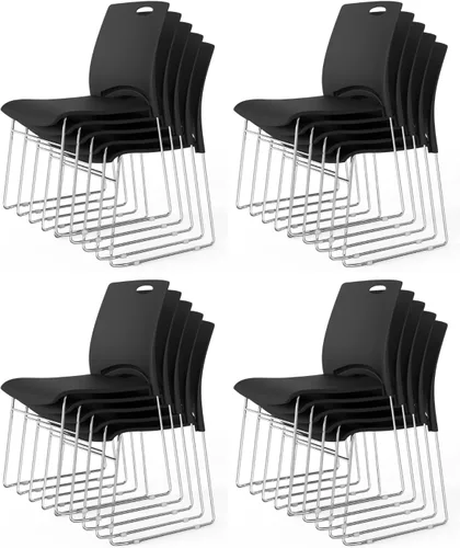 Vista 17 de VINGLI Juego de 4 sillas apilables de oficina con base de trineo de metal, asiento ergonómico de plástico, sillas apilables para sala de espera